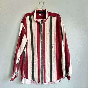 Tommy Hilfiger Men Vintage 90’s Preppy Vertical Striped‎ Button Down Shirt Large
